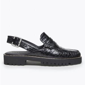 Freda Salvador Juana Croc Embossed Slingback Loafer Black 9.5